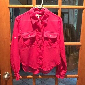 Delia‘s hot pink sheer women’s blouse. Size S. Buttons down the front & back.